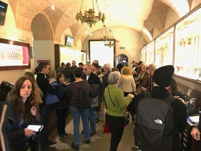Visitors in Room 1 of the Jewish Museum of Rome in January 2023

