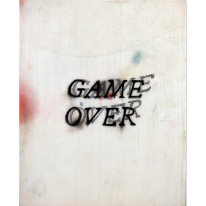 Eric Mistretta, Game Over, 2013, marker, chalk pastel, pantyhose over panel, 10 x 8 inches. Courtesy Scaramouche, New York