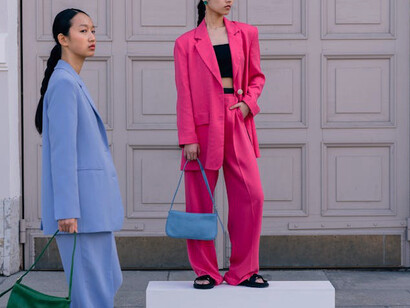 Exploring sophisticated textures and patterns within colour blocks, these looks redefine traditional fashion norms, showcasing a blend of silk and denim with striking visual impact