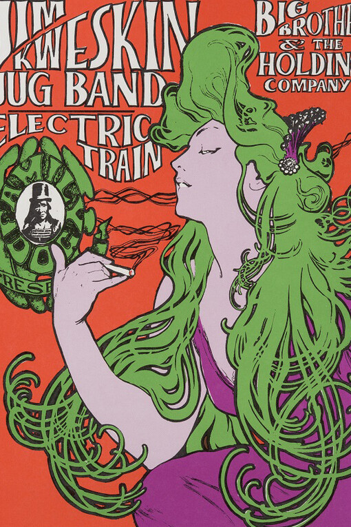 Stanley Mouse and Alton Kelley, “The woman with green hair,” Jim Kweskin Jug Band, Big Brother and the Holding Company, and Electric Train, October 7 & 8, Avalon Ballroom (detail), 1966. Courtesy of Nelson-Atkins Museum © 1966, 1984, 1994, Rhino Entertainment Company. Used with permission. All rights reserved