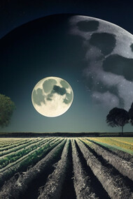 Luna piena che illumina un campo di notte: con la luna crescente, ci sarebbe una tendenza proliferante della vegetazione in foglia e della fruttificazione. Con la luna calante invece, si dovrebbe sviluppare tutta la parte nascosta della pianta.