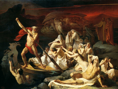 Alexander Dmitrievich Litovchenko; Caronte lleva almas a través del río Estigia, 1861, Museo Ruso, San Petersburgo