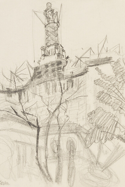 John Marin, American (Rutherford, New Jersey, 1870 – 1953, Cape Split, Maine), Municipal Building, Manhattan, 1912, graphite on paper, 10 x 8 in., Arkansas Arts Center Foundation Collection: Gift of Norma B. Marin.