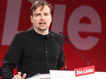 Janis Ehling at the extraordinary party congress of Die Linke on January 18, 2025, in Berlin