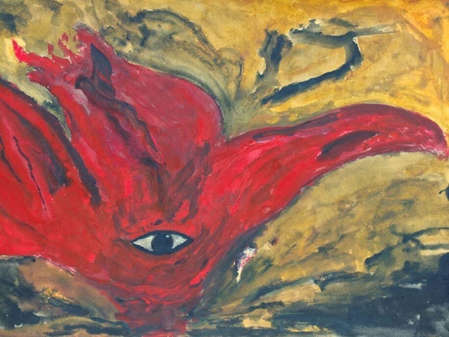 Patrick Hall, Red Flower, (Thailand Series), 2014, mixed media on paper, 42 x 60 cm