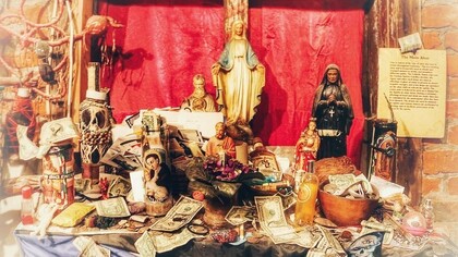 A vodou altar, syncretized with Catholic elements
