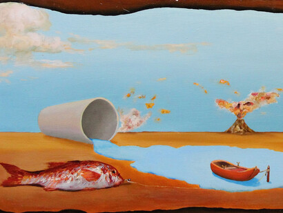 Maurizio Laurenti, Paesaggio surrealista, dettaglio, 2013, olio su tavola