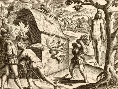 Theodor de Bry, Grabado que acompañaba la edición de 1598 del libro de fray Bartolomé las Casas