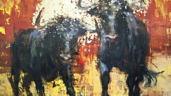 Joseph Adolphe, Fratres No. 4, 2014, Oil & Gold Leaf on Canvas, 62" x 76½"