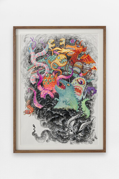 WINSHLUSS, Bye Bye Monsters, 2015, Inks, gouache and whiteout on paper, 25 1/4 x 17 3/4 in. Unique piece, Courtesy Galerie GP & N Vallois, Paris, Photo : Aurélien Mole