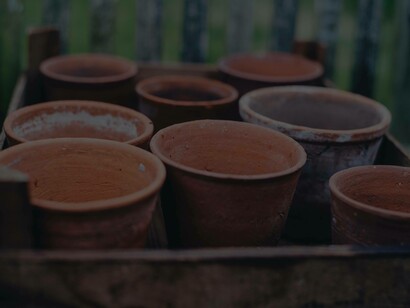 Pots used in gardening in the Qasayal gardens in Ma'an, Jordan