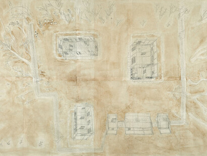 Lee Youngbin, Hanok, 2013, Korean Ink and pencil on Korean Paper, 180 x 300 cm 