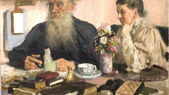 Ilya Repin (1844–1930). "Un retrato de León N. Tolstói y Sofía A. Tolstaya"
Retrato 1907–1911, óleo sobre tela, Pushkin House, Bloomsbury,Londres, Inglaterra
