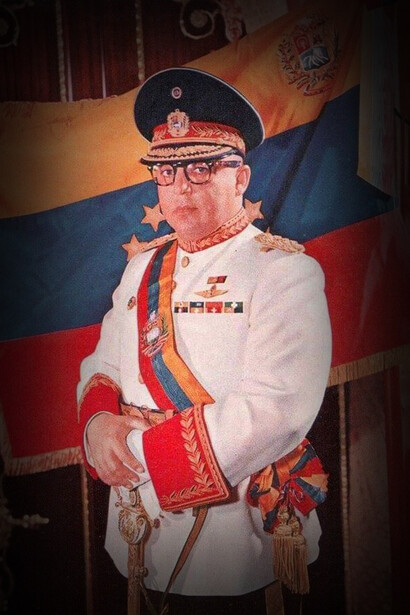 Marcos Pérez Jiménez, el Ex Dictador venezolano, en el año 1957, La opinión sobre él se debate desde excelente gobernante hasta tirano corrupto