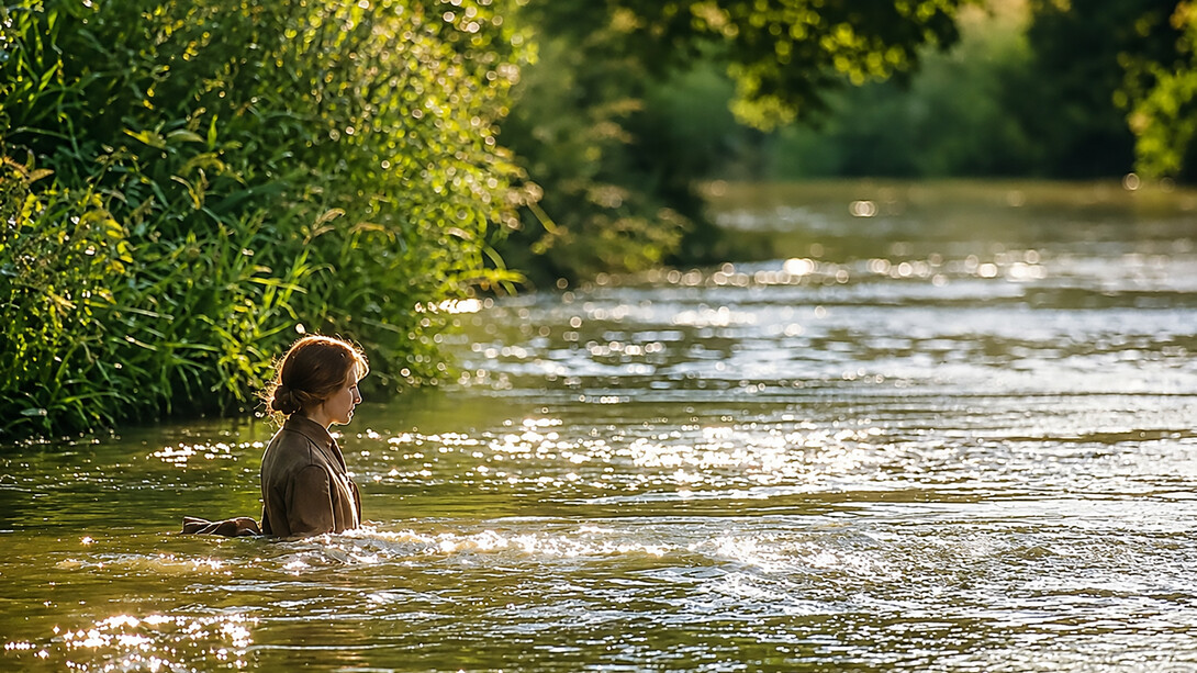On 28 March 1941, Virginia Woolf ended her life by walking into the River Ouse with stones placed in the pockets of her overcoat. The image recreates this moment in the 2002 film The Hours, directed by Stephen Daldry