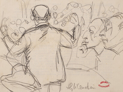 Enrico Glicenstein, Back of Conductor and Musicians, pencil on paper, 20.5 x 17, Ben Uri Collection 