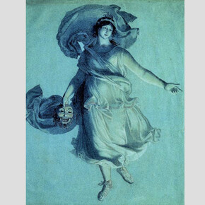 Wilhelm von Schadow (Berlin 1788-1862 Düsseldorf), Die Muse der Schauspielkunst (The Muse of Dramatic Art), after 1802; rose, yellow and white chalks, with traces of sanguine, on blue paper, 63.5 x 49.5 cm. State Academy Collection / Sammlung der Kunstakademie (NRW)