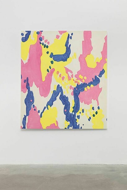 Michel Majerus, MoM Block Nr. 25, 1997, Acrylic on cotton, 63 x 55 inches; 160 x 140 cm