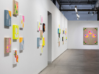 Renée Condo, One who shatters particles, one who smells flowers, exhibition view. Courtesy Blouin Division 