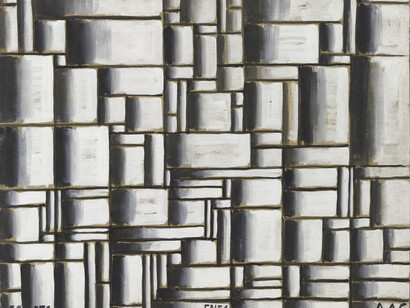 Joaquín Torres-García (Uruguayan, 1874–1949). Construction in White and Black. 1938. Oil on paper mounted on wood. 31 3/4 x 40 1/8″ (80.7 x 102 cm). The Museum of Modern Art, New York. Gift of Patricia Phelps de Cisneros in honor of David Rockefeller. © Sucesión Joaquín Torres-García, Montevideo 2015. Photograph by Thomas Griesel (detail)