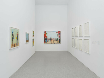 Benny Andrews, Migrants, exhibition view. Courtesy of Michael Rosenfeld Gallery