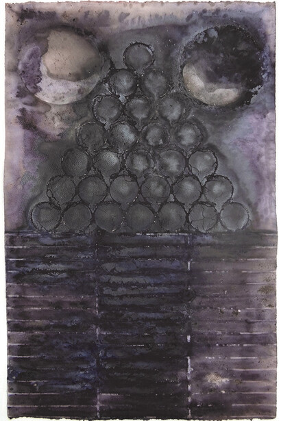 Jeffrey Allen Price, Merlon, 2012, wine with traces of corrosion on paper 16 3/8 x 25 3/4 inches