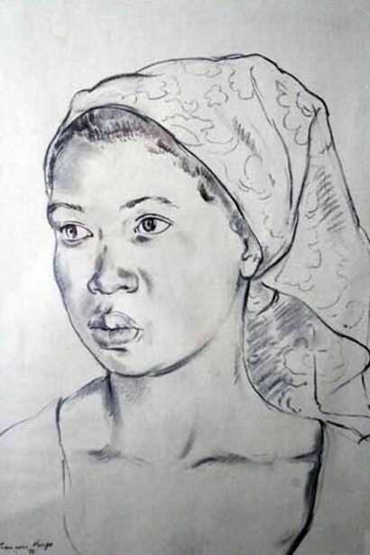 François Krige, Montagu Girl, 1975, Unique Works on Paper, Conté, framed, 46 x 32 cm