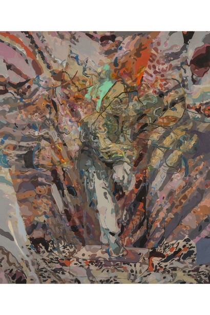 Elliott Hundley, Actor (Blue), 2015, Oil on linen
183 x 137 cm, 72 x 54 in. 