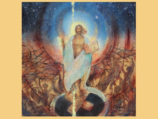 Luigi Salvatori, Sinfonia di Resurrezione, acrilico su tela, 100x100 cm, 2025, particolare. Museo Diocesano di Velletri, Velletri, Italia