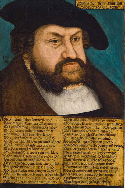 Lucas Cranach the Elder, Portrait of John 1 of Saxony, 1538 - Oil on panel Collection of the Winnipeg Art Gallery. Gift of Lord and Lady Gort. G-73-61