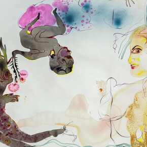 Rina Banerjee, Human Traffic (detail), 2015, Ink, acrylic and collage on watercolors paper Arches 228,6 x 91,44 cm, Courtesy of the artist and Galerie Nathalie Obadia, Paris/Bruxelles