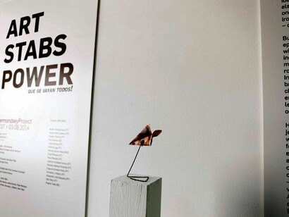 General view of the exhibition *Art stabs power: que se vayan todos!* at Bermondsey Project, London, curated by Inês Valle. Credit Nelson Santos, 2014 