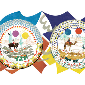 Memories over a cup of tea, 2016, Digital collage with pencils, photographs, and colour papers, 88 x 88 cm © Natsko Seki 