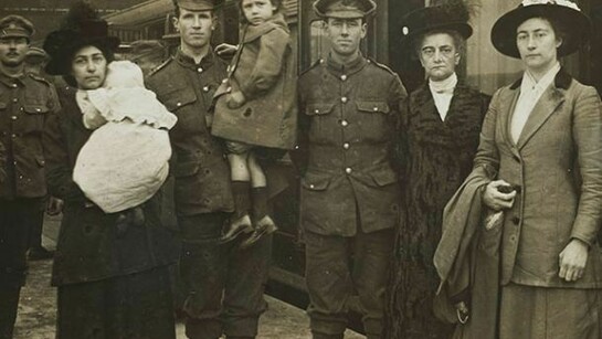 Soldiers from the Household Battalion leaving for the Front bid farewell to their families from a platform at Waterloo Station in 1916. Broom made several similar photographs. For many relatives, they served as final mementos, courtesy of Christina Broom/Museum of London