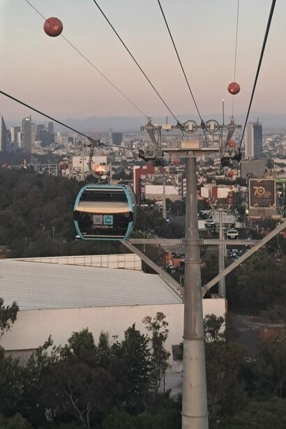 The cable bus on the way to Cineteca Nacional Chapultepec, Mexico City, Mexico, representing the journey that connects urban life with culture and nature