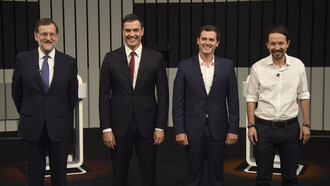 Del último debate a cuatro entre los cabezas de lista de las principales formaciones políticas españolas solo uno no repitee en las elecciones de abril: Mariano Rajoy, por entonces presidente del Gobierno y del Partido Popular