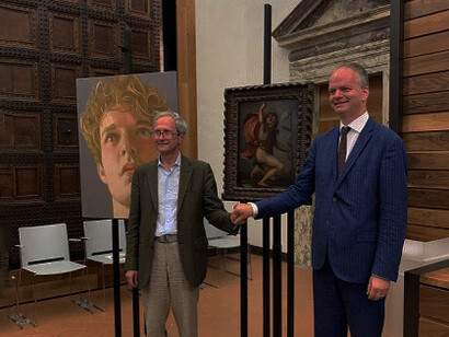 Lorenzo Gnocchi ed Eike Schmidt alla presentaziopne delle opere del Lascito Del Bravo