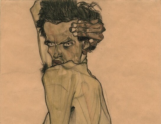 Egon Schiele, Self-Portrait with Arm Twisted above Head, 1910
