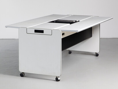 "Table Kitchen" from the "Living Center" in original white laminate, wood, electrical parts and cooking plates. Designed by Joe Colombo for Rosenthal, Germany, 1970. Photo by Sherry Griffin for R & Company