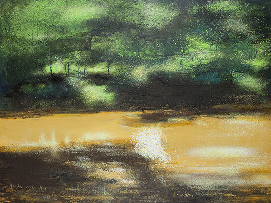 Kurt Jackson, Golden river Isle 40 degrees C. 2011, mixed media on linen, 152 x 204 cm, © Kurt Jackson 2014