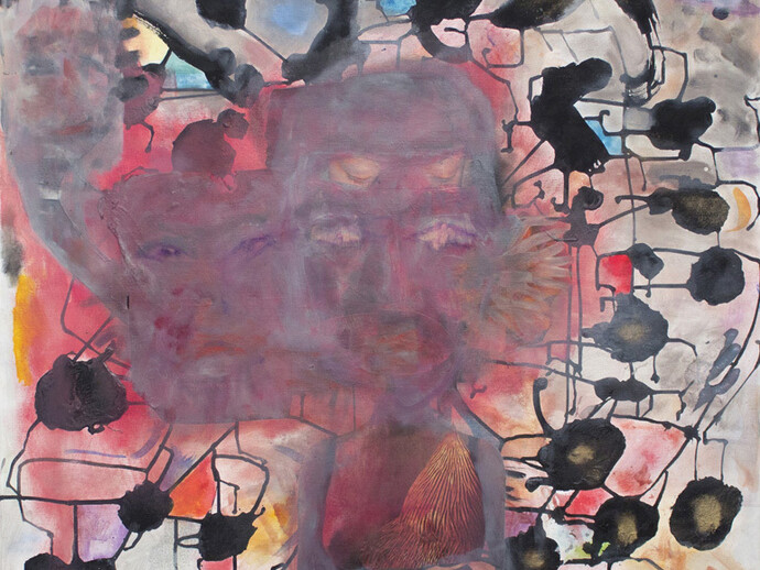 Uman, Untitled (detail), 2014, Collage, oil and acrylic on canvas, 30 x 30 inches, Courtesy of White Columns
