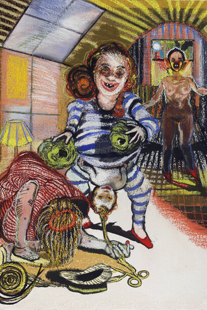 Natalie Frank, Rapunzel I, 2011-14
Gouache and chalk pastel on Arches
paper,22 x 30 inches (55.9 x 76.2 cm)
Blanton Museum of Art, The
University of Texas at Austin,
Purchase through the generosity of the
Houston Endowment, Inc. in honor
of Melissa Jones.