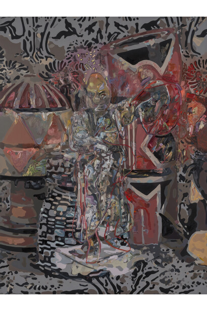 Elliott Hundley, Actor (Red), 2015, Oil on linen, 183 x 137 cm, 72 x 54 in.
