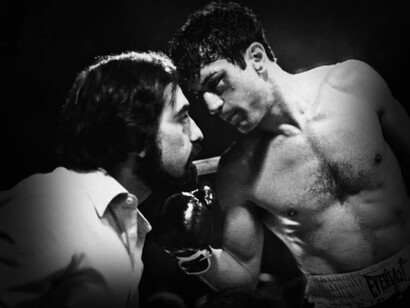 Robert De Niro y Martin Scorsese en la película Toro Salvaje (1980)