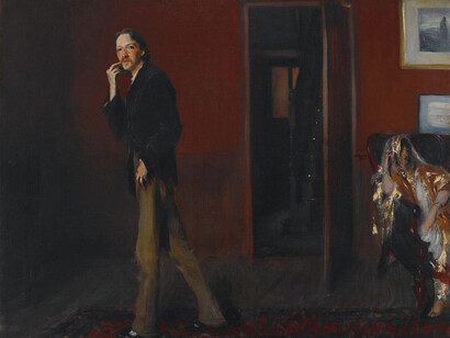 John Singer Sargent (American, Florence 1856–1925 London)
Robert Louis Stevenson and His Wife, 1885
Oil on canvas
20–1/4 × 24–1/4 in. (51.4 × 61.6 cm)
Crystal Bridges Museum of American Art, Bentonville, Arkansas
Photo: © Crystal Bridges, Museum of American Art, Bentonville, Arkansas