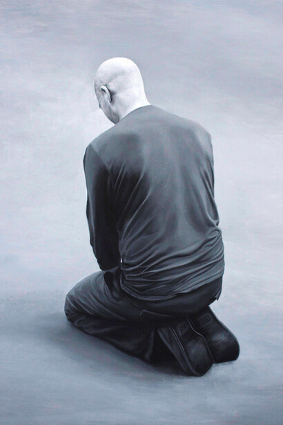 Patrick Redmond, Untitled (Kneeling figure), oil on canvas, mounted on panel, 84 x 61 cm