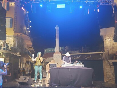 Petra Hawi of the group Rust belting away tunes alongside her partner Hany Manja in Hammana, Lebanon