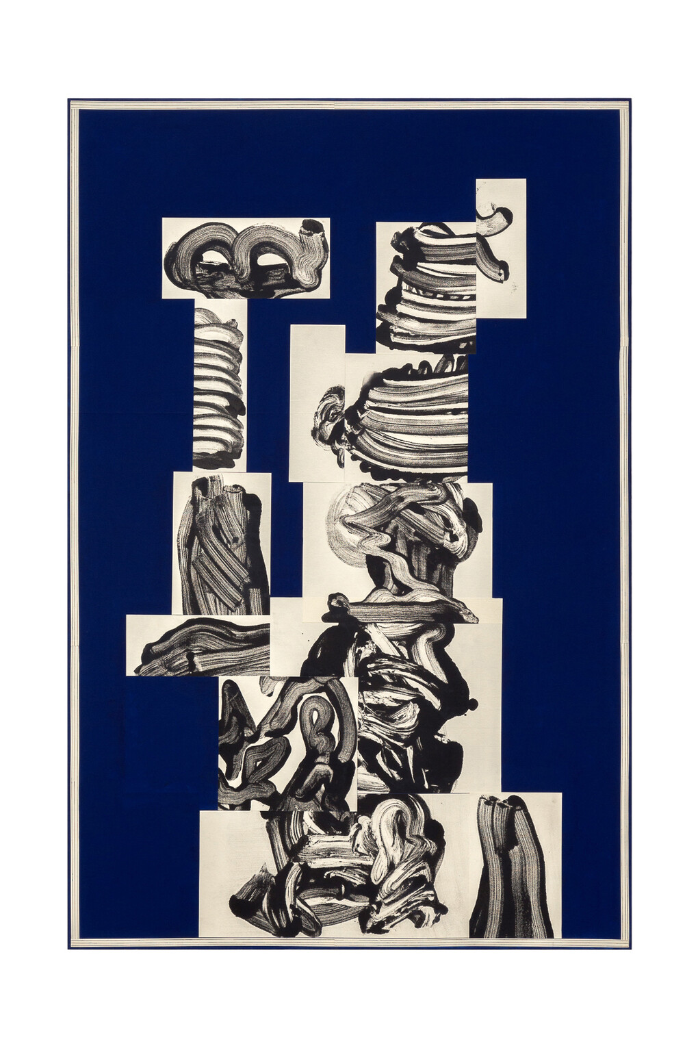 David Korty, Blue Shelf #33, 2015, Ink, paper, pencil and paint on canvas, 68 x 45 inches