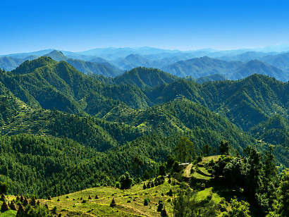 Panoramic mountain landscapes in the Kumaon region near Almora, Uttarakhand, India