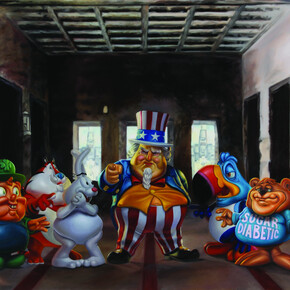 Uncle scam's last breakfast, Oil on Canvas 92x178cm